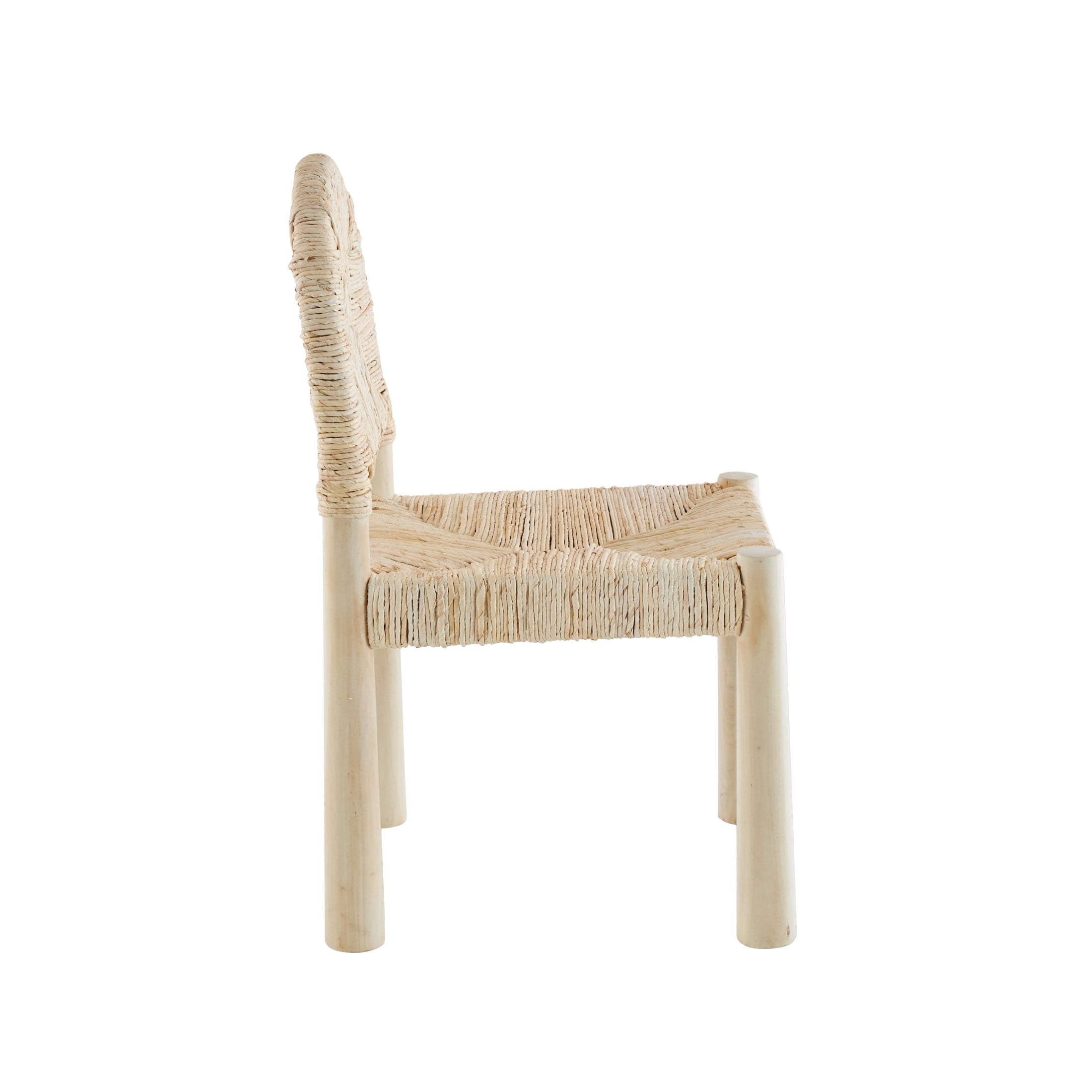 DecMode Wood Handmade Art Deco Dining Chair with Woven Banana Leaf Seat, Set of 2, Cream