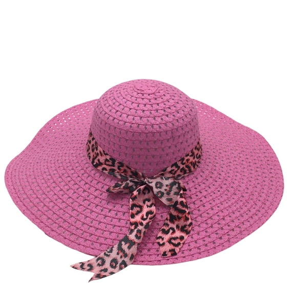 Beach Hats for Women CQXIDFH Women Foldable Straw Sun Hat, Woven Beach Travel Headgear, UV Protection Wide Brim Summer Outdoor Hat, Bucket Hats (Hot Pink, One Size)
