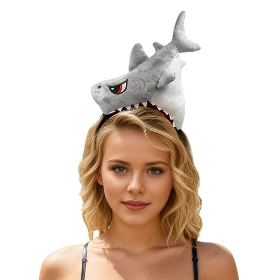 Shadoumai Cartoon Shark Headband Plush Shark Headwear for Women Girls Fun Party Hair Accessories for Christmas Dress up