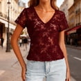 thumbnail image 2 of BXSRUTA Women's V Neck Lace Top Short Sleeve Hollow Out Blouse Casual Summer Tunic Shirt, 2 of 6