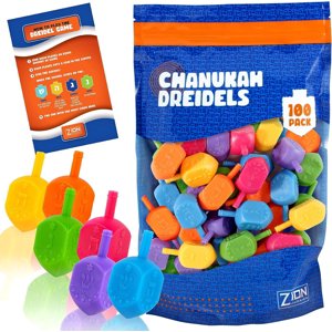 Zion Judaica Plastic Dreidels, 100-Pack, Hebrew & English