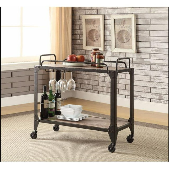 Metal & Wood Serving Cart, Rustic Oak & Black