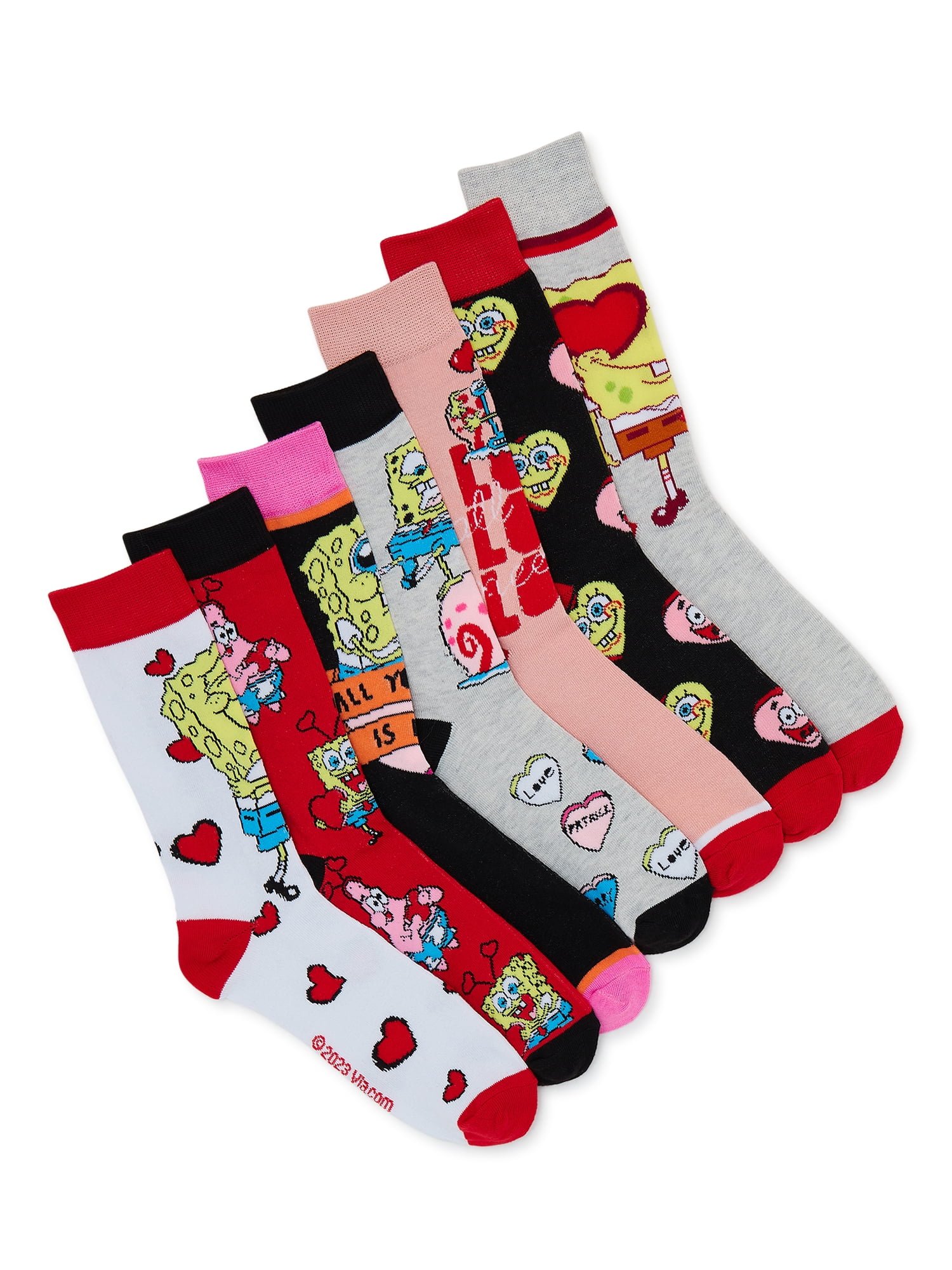 SpongeBob Men's Heart Print Crew Socks, 7-Pack - Walmart.com