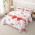 thumbnail image 3 of spefrowx Spring Floral Red Bow Bed Spread Queen for Girls Boys, Flower Botanical Queen Coverlet Set, 3 Pieces, 3 of 7