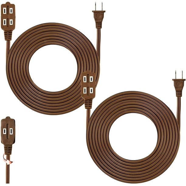 15 Feet Brown Extension Cord, 3 Outlet, 2 Prong, 16 Gauge Cable, Heavy