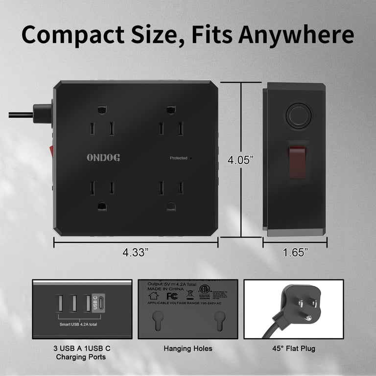 ONDOG 8-Outlet Power Strip with USB Ports, 6ft photo 6