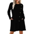 thumbnail image 2 of Women's Fall Winter Fashionable Long Sleeve Sweater Dress with Waist Tie and Pockets, Casual Knit Dress for Women, Belted Style for Comfort and Practicality,Black,L, 2 of 9
