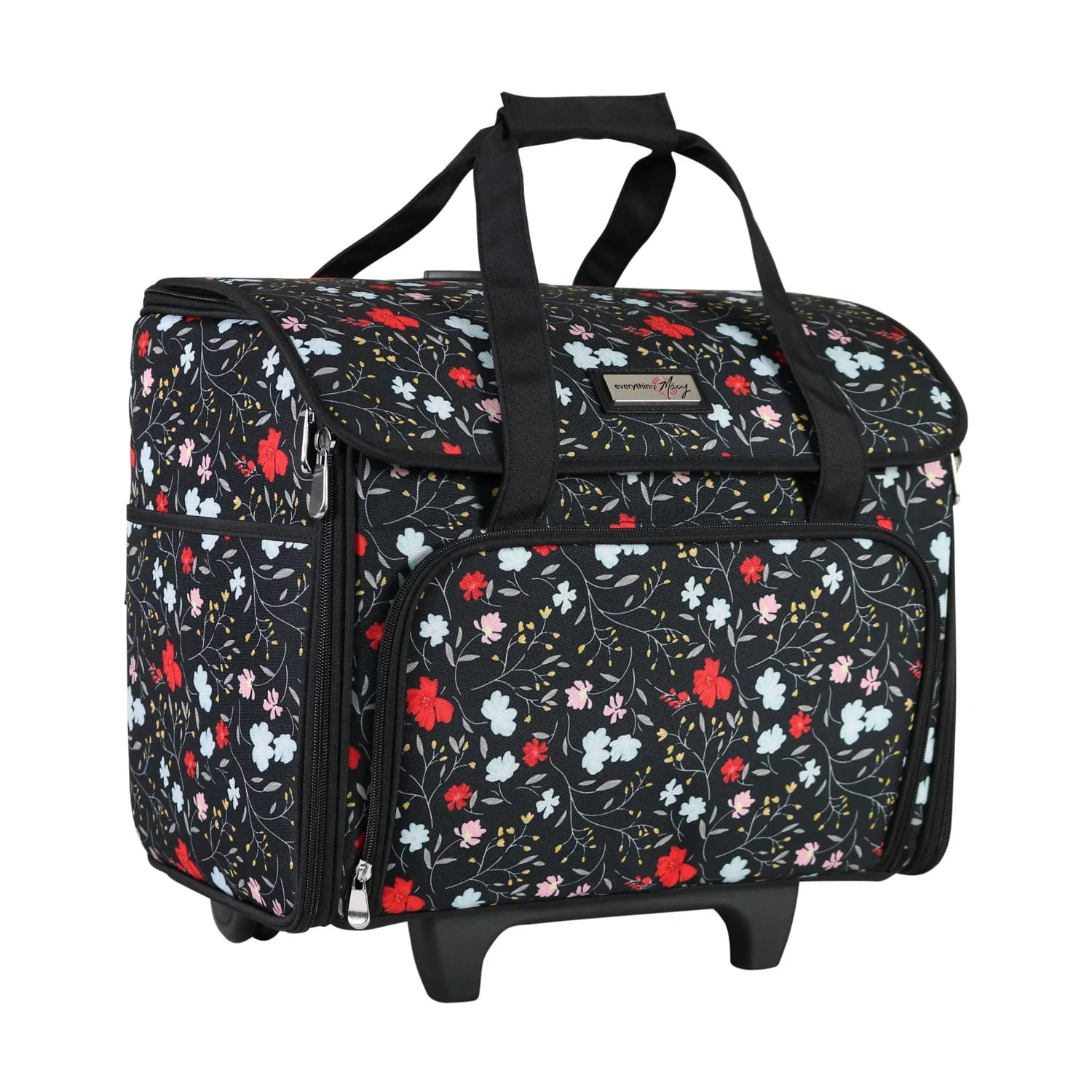 Teacher Rolling Tote, Black Floral