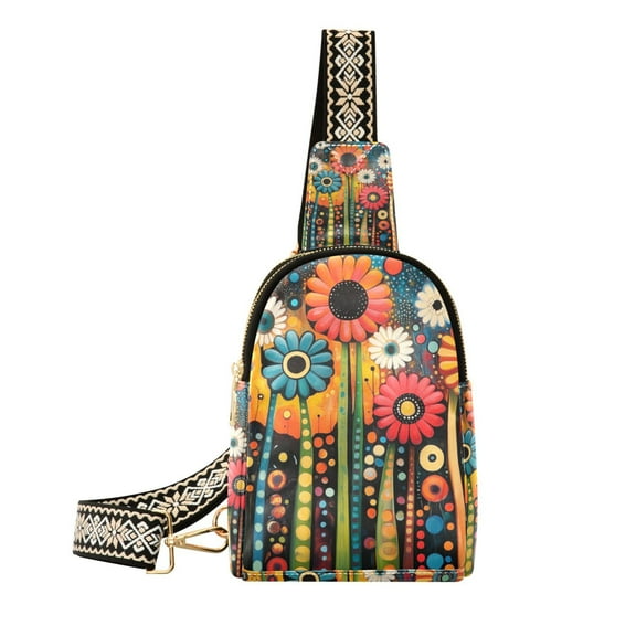 FORMRS Womens Crossbody Sling Bag Travel Daypack Shoulder Chest Backpack, Red Colorful Flowers with Dots