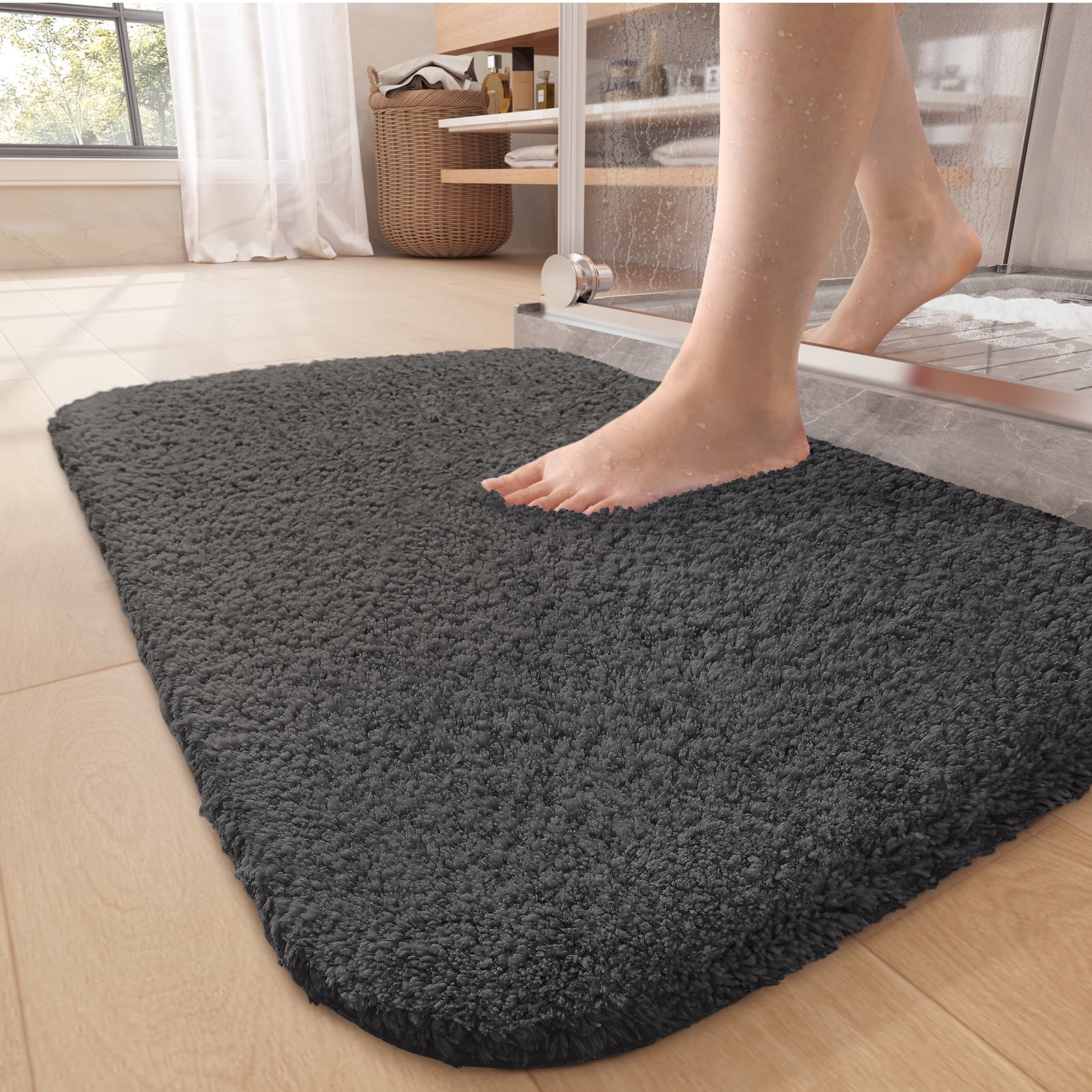 Color G Bath Rug for Bathroom Floor, Bathroom Rugs w/1.2' Microfiber, Absorbent Washable Non Slips Bathmat, 20'x32“ Dark Gray