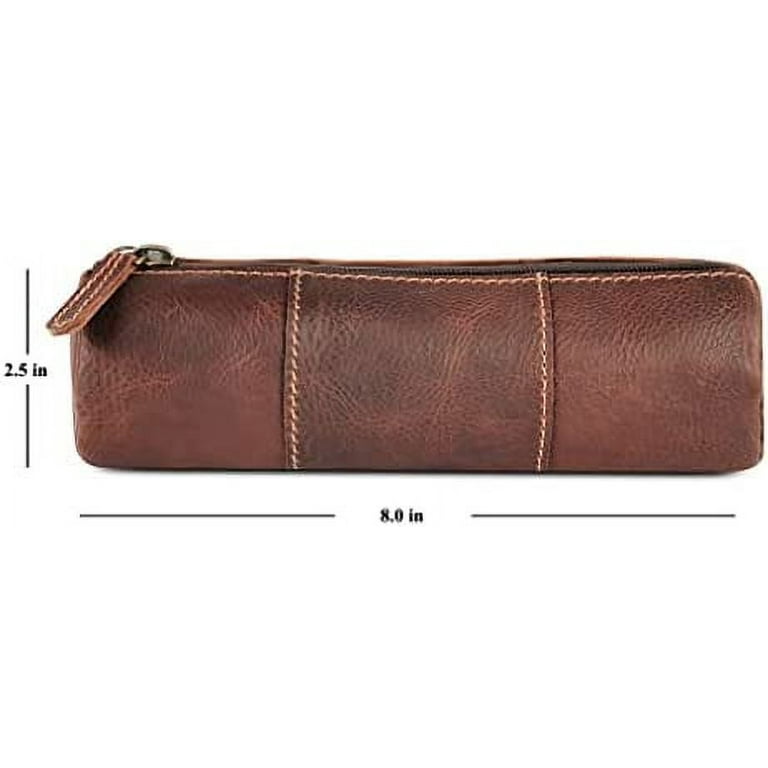  Sluxa Genuine leather pen case, Cowhide pencil pouch with  zipper, Soft black pen bag for adults. : Clothing, Shoes & Jewelry