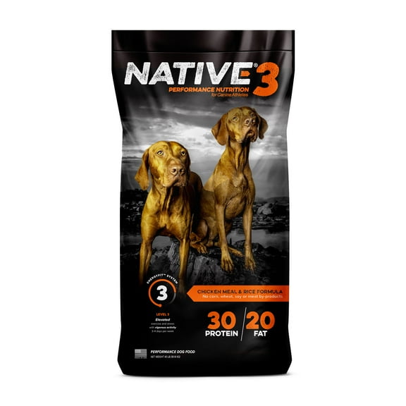 Native Performance Dog Food Level 3 Chicken Meal & Rice Formula | High Quality Protein | 40lb Bag