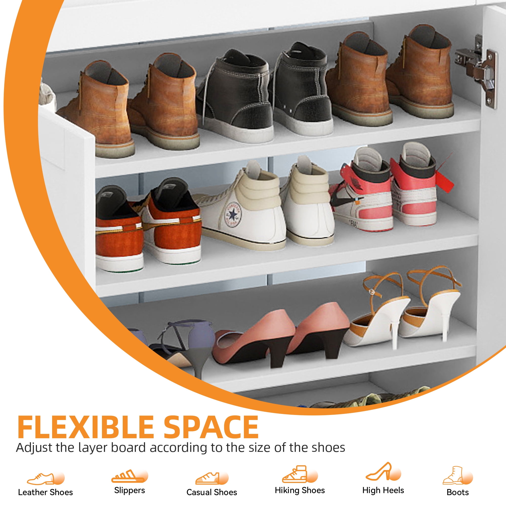 Uforic Shoe Cabinet with Top Drawer&Sensor Light ,Farmhouse Narrow Slim 6-Tier Shoe Storage Cabinet for 16 Pairs for Entryway, Foyer,White & Walnut