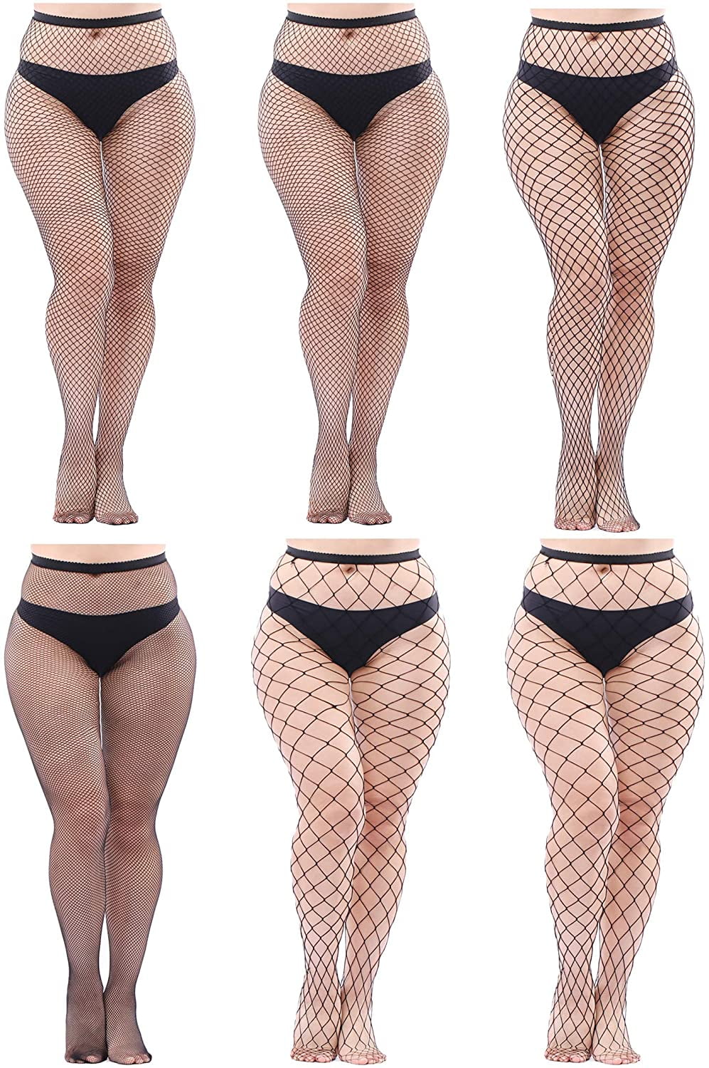 6 Pairs Plus Size Fishnets Tights Sexy 