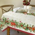 thumbnail image 2 of Christmas Holly Poinsettia Print Tablecloth Waterproof Berry Red Ribbon Rectangle Holiday Table Cloth for Dining Room,60×84 inch, 2 of 5