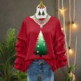 thumbnail image 4 of Yteetum Women's Christmas Crewneck Sweatshirts Oversized Christmas Tree Print Pleated Ruffle Trim Pullover Hoodless Sweatshirts Womens Casual Xmas Graphic Round Neck Loose Lantern Sleeve Sweatshirts, 4 of 5
