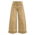 thumbnail image 4 of Hinvhai Womens Ruffle Wide Leg Jeans Cropped Elastic High Waisted Baggy Denim Pants Yellow L(L), 4 of 7