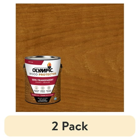 (2 pack) Olympic Wood Protector Cedar Semi-Transparent Exterior Wood Stain and Sealer, 1 Gallon