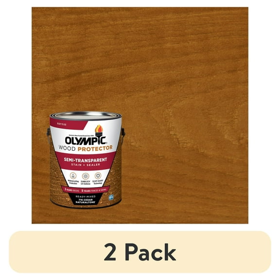 (2 pack) Olympic Wood Protector Cedar Semi-Transparent Exterior Wood Stain and Sealer, 1 Gallon