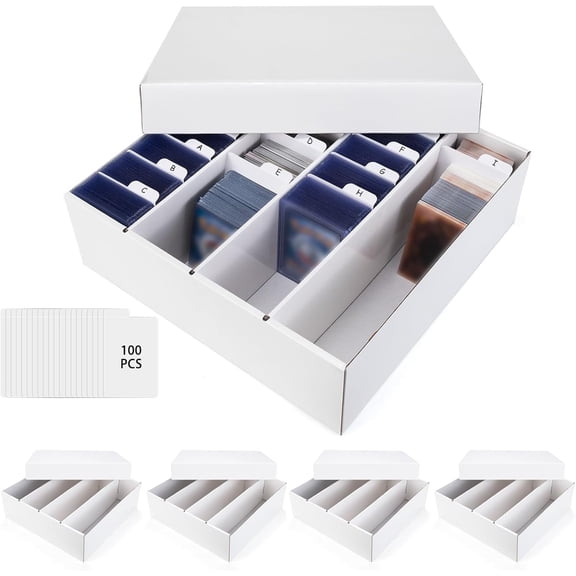 4 Row 3200 Count Trading Card Storage Box, Collector Cards Box with Divider, White Corrugated Cardboard Compatible with Top Loader Organizer Sorting Tray Box for Sports Cards, MTG, TCG Cards (5-Pack)