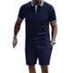 thumbnail image 1 of Pantalones Cortos de Manga Corta de Cuello de los Hombres de Color Sólido Casual de 2 Piezas con Cintura Elástica para Deportes de Verano Y Actividades Al Aire Libre, 1 of 8