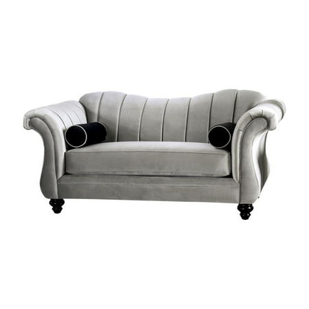 Furniture of America Avanetti Chenille Upholstered Loveseat in Pewter