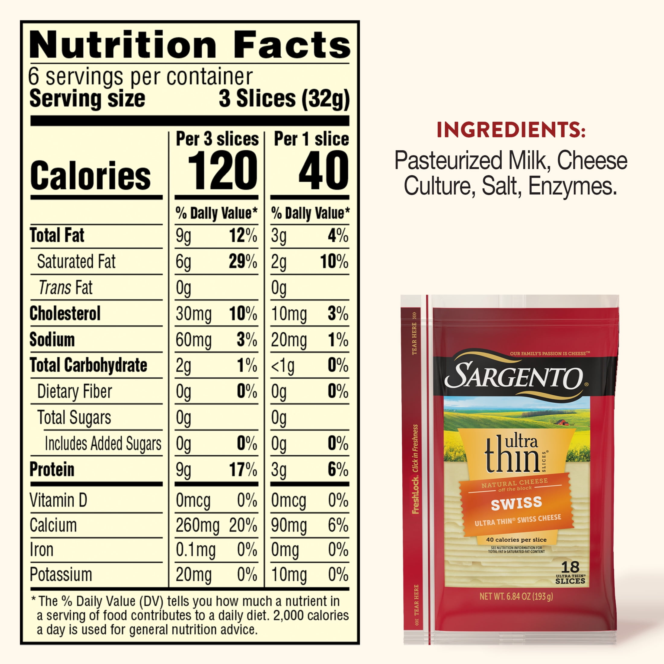 Sargento® Swiss Natural Cheese Ultra Thin® Slices, 18 slices