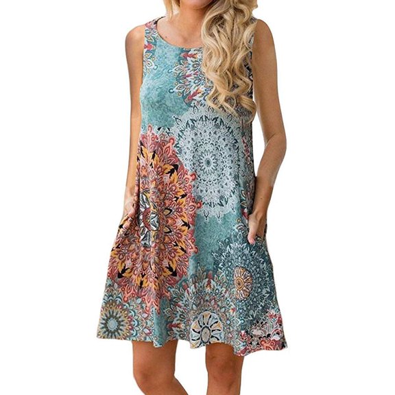 Women's summer casual T-shirt dress sleeveless Boho beach dress