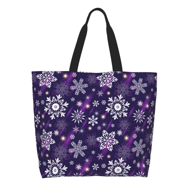 Easygdp Christmas Purple Snowflakes Bolsas Tote para Mujer, Bolsos de Hombro para Viaje, Bolsos de Mano de Gran Capacidad para Compras y Trabajo