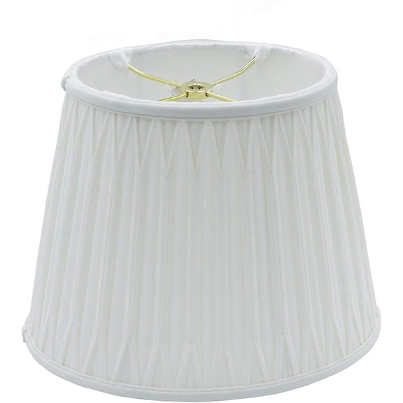 Cream Silk Oval Double Smocked Pleat Washer Lamp Shade with Matching Harp and Finial