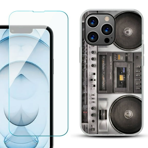 Slim-Fit Gel TPU Phone Case for iPhone 13 Pro Max, with Tempered Glass Screen Protector, by OneToughShield ® - Boombox