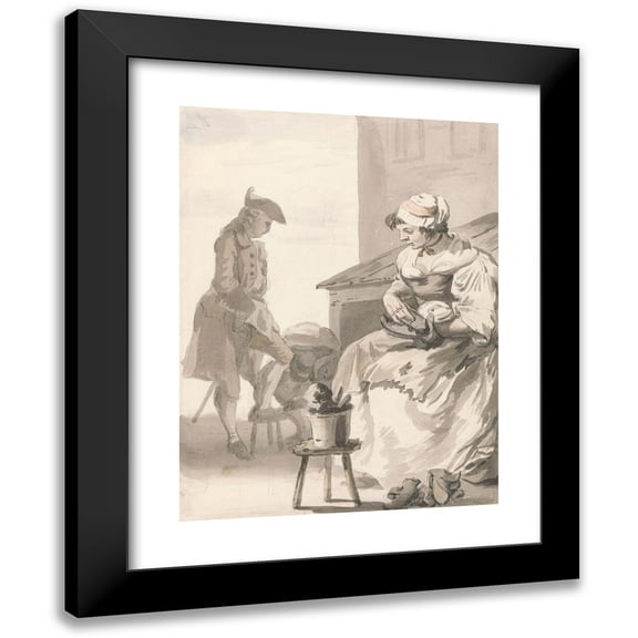 Paul Sandby 12x14 Black Modern Framed Museum Art Print Titled - London Cries; Shoe Cleaner (ca. 1759)