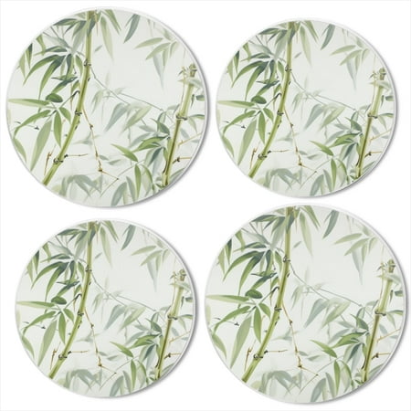 

BaHomeck Electric Stove Burner Covers Set of 4 Round Metal Gas Stove Burner Covers 8 Inch and 10 Inch Kitchen Decor Bamboo Leaves And Green Leaves With A White Background