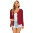 thumbnail image 3 of Women's Lightweight Cardigan Sweater Long Sleeve Crewneck Button Down Knit Cardigan(Red 2XL), 3 of 6