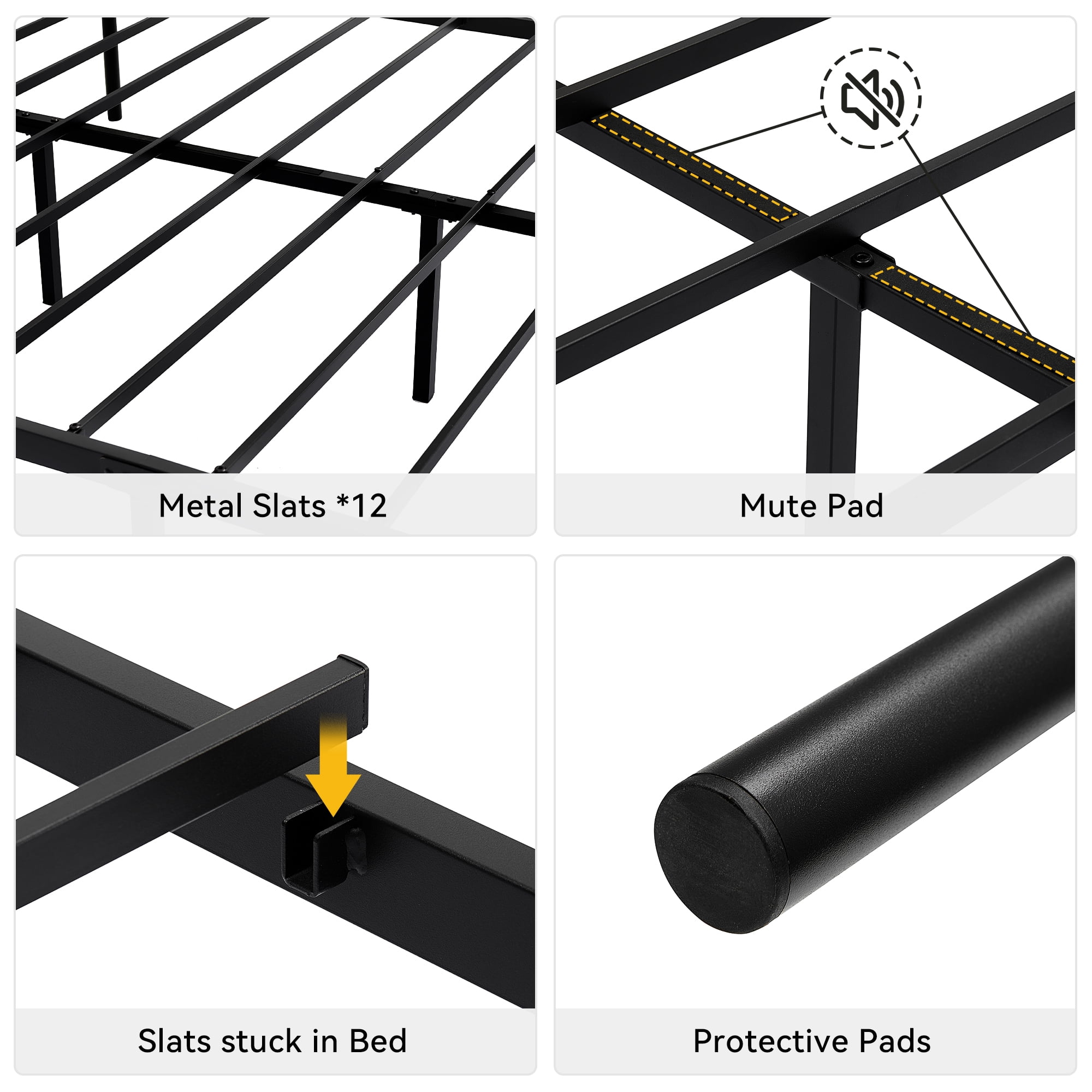 Senfot King Size Metal Platform Bed Frame - Minimalist Curved Iron Design, Heavy Duty Steel Slats, No Box Spring Needed, Black