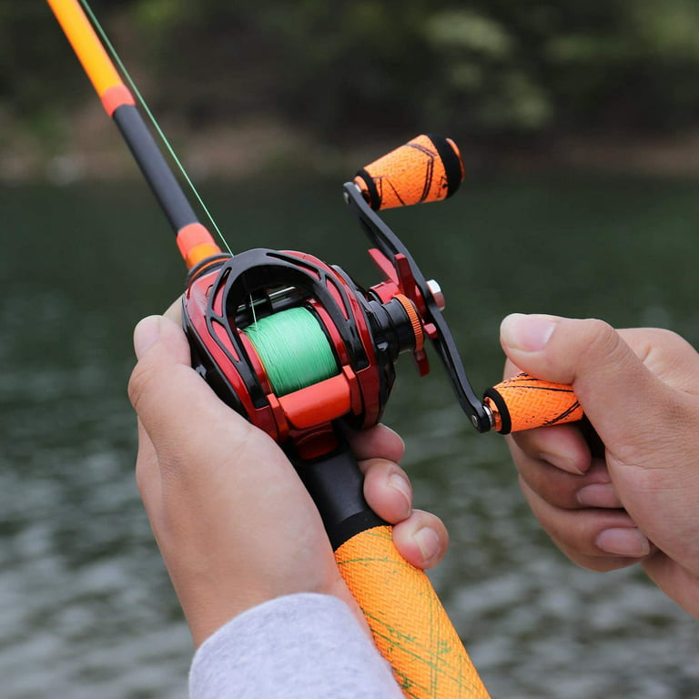 Sougayilang Fishing Baitcasting Reels 7.3:1 Gear Ratio with Magnetic Braking System Fishing Reels, Size: Left Hand, Orange