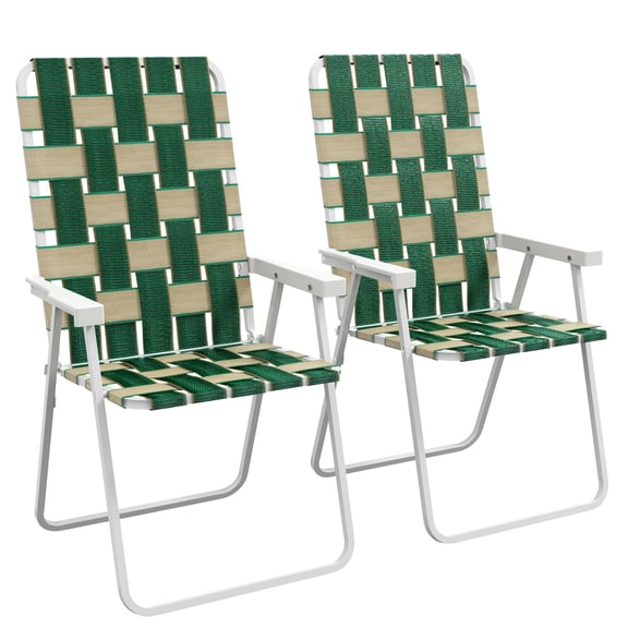 Dranite Set of 2 Green Folding Patio Chairs with Armrests Outdoor Camping & Lawn Chairs