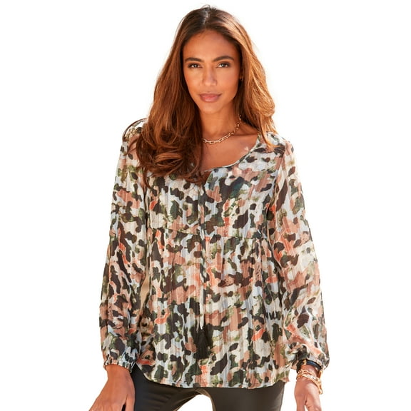 LASCANA Women's Airy Patterned Blouse Shirt Tassels