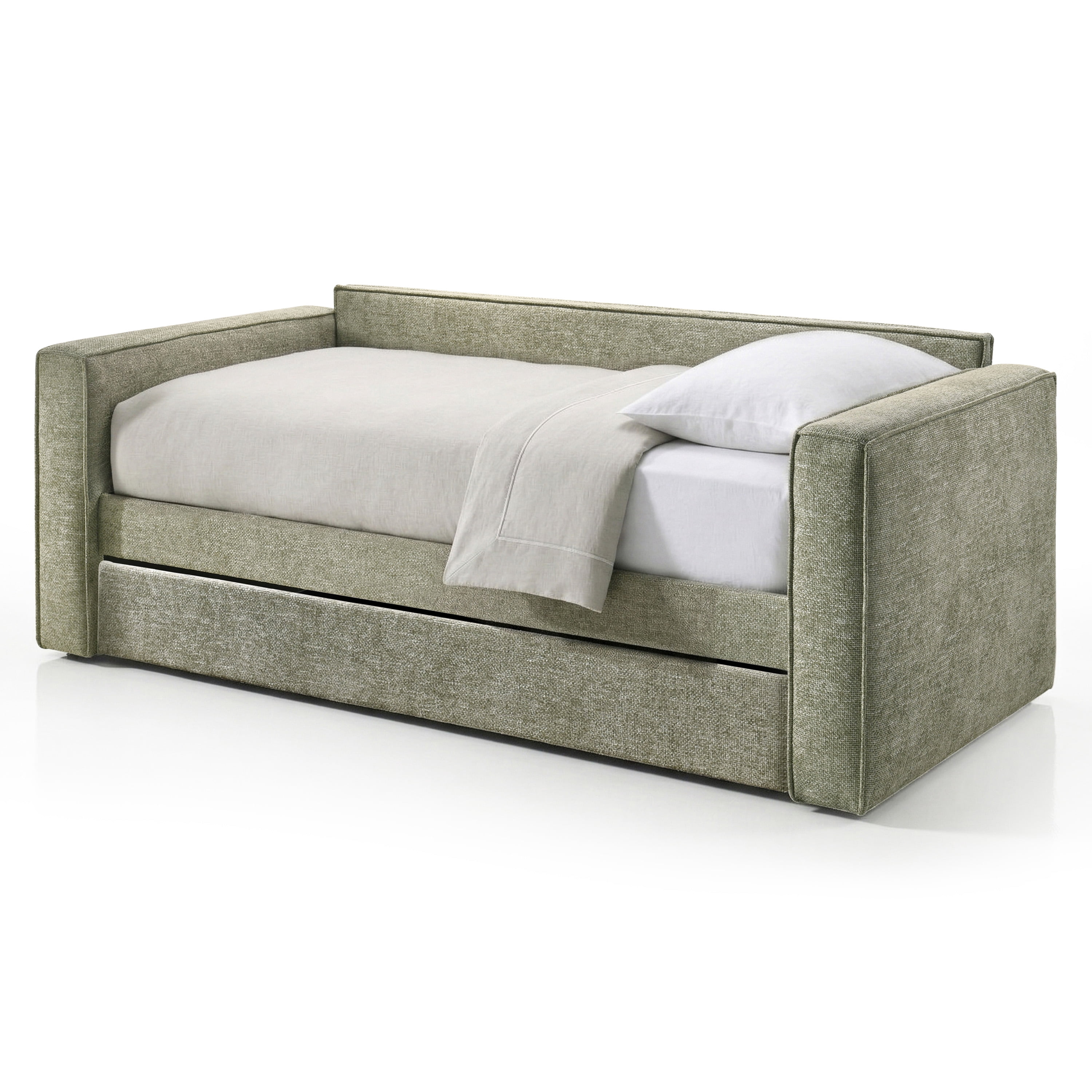 Furniture of America Hearth Fully Fabric Upholstered Square Arm Twin Daybed with Trundle, Light Green