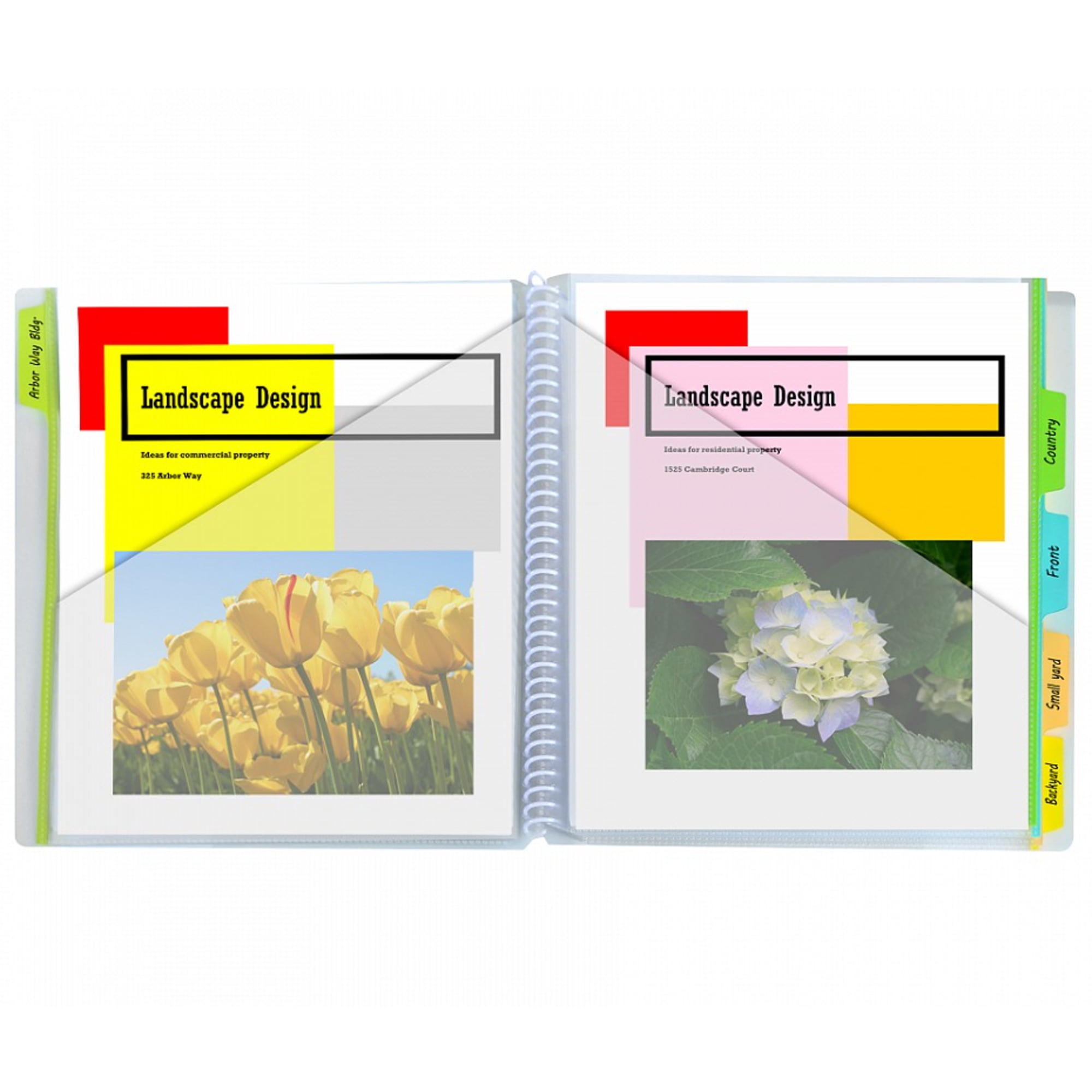 C-Line 10-Pocket Poly Portfolio with Write-On Index Tabs, Spiral Bound, 5-Tab, Clear with Assorted Color Tabs, Pack of 3