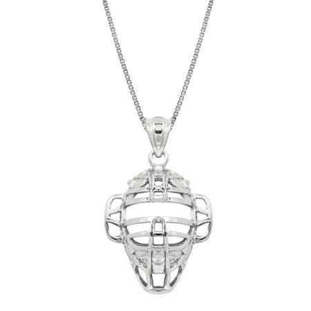 - Sterling Silver Baseball Back Catcher Mask Necklace Pendant with 18