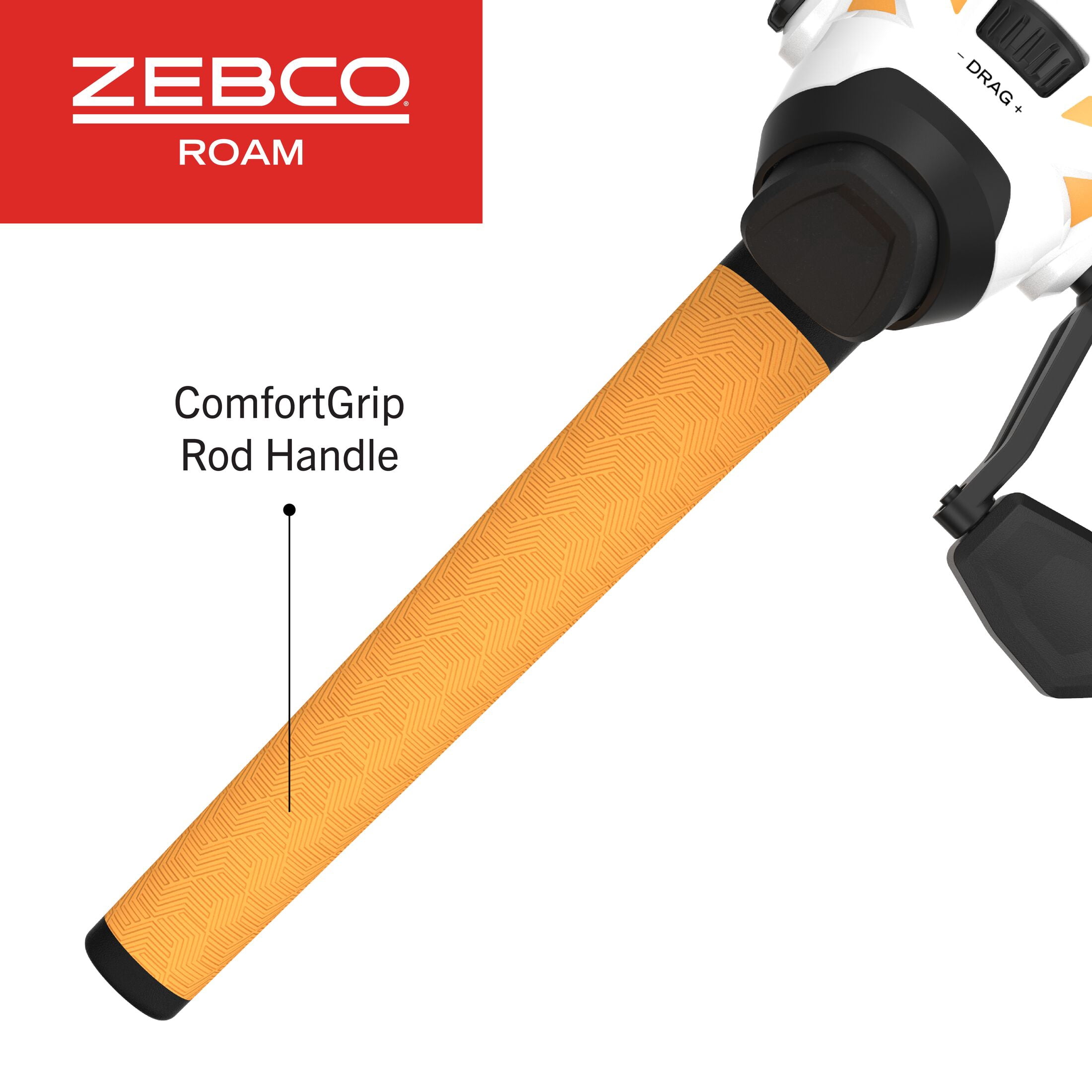 Zebco Roam Spincast Reel and Fishing Rod Combo, 6-Foot 2-Piece Fiberglass Fishing Pole with ComfortGrip Handle, QuickSet Anti-Reverse Fishing Reel, Pre-Spooled with 10-Pound Zebco Line, Orange