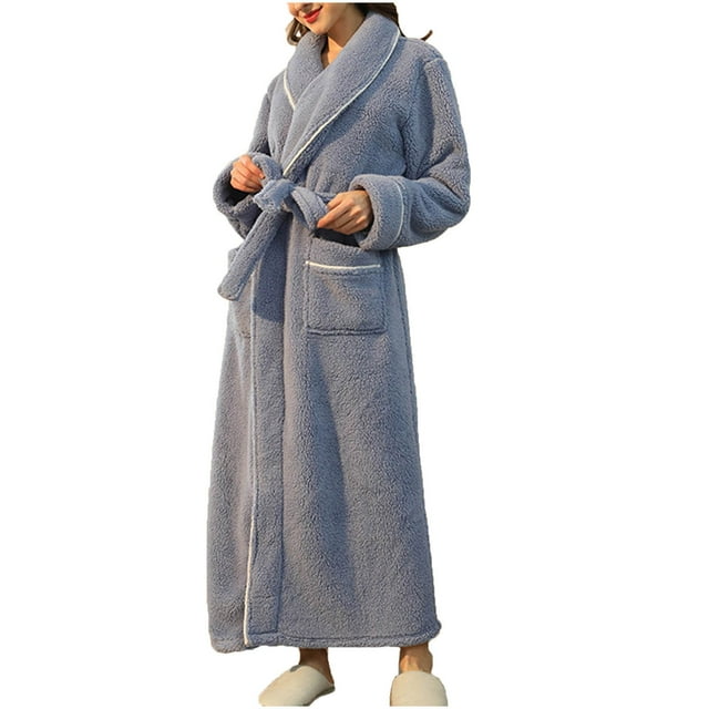 MeetoTime Robe Longue pour Femmes en Molleton Doux et Chaud, Peignoir en Peluche, Pyjama de Nuit pour Dames, Robe de Chambre, Tenue de Détente