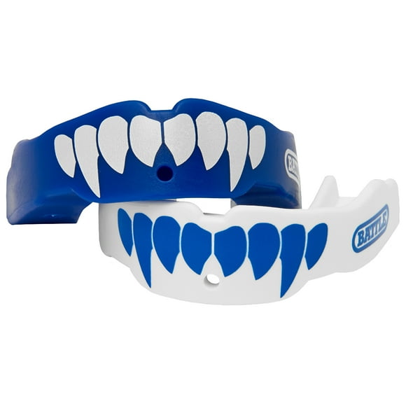 Battle Sports Protège-Dents Croc pour Jeunes, Lot de 2 avec Bretelles - Bleu/blanc