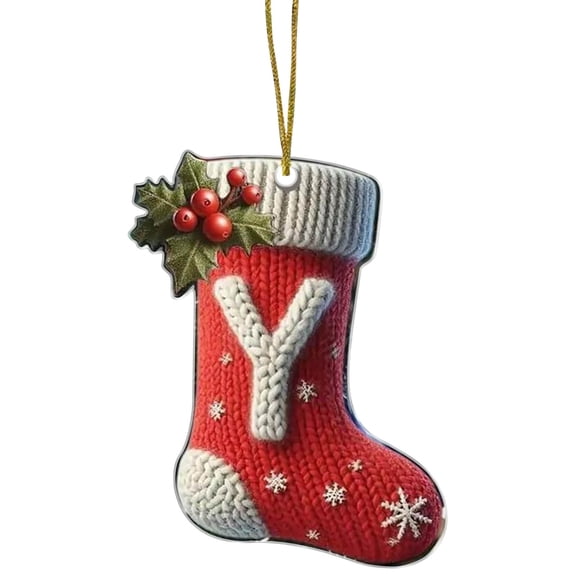 Virelaxpo 26 Letters Acrylic Christmas Stocking Ornaments, Personalized Alphabet Hanging Decor for Christmas Tree with Festive Designs