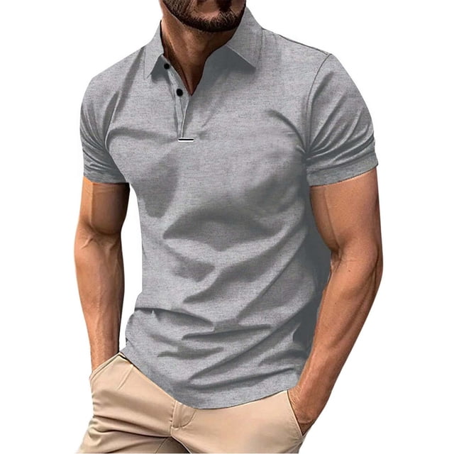 European Pure Color And Versatile Men Casual Loose Collar Button Open Collar Ribbed Sports Short Sleeved Shirt