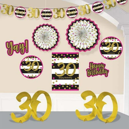 Over the Hill 'Hot Pink and Gold' 30th Birthday Room Decorating Kit (10pc)
