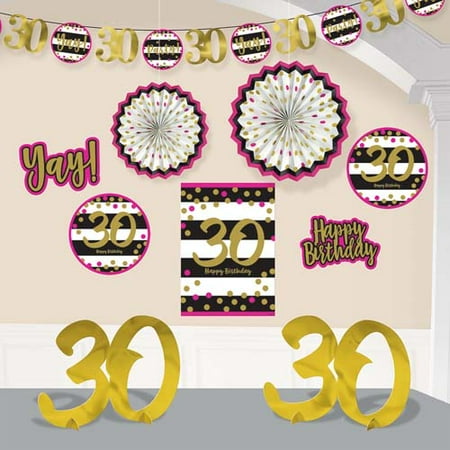 Hull Kit - Over the Hill 'Hot Pink and Gold' 30th Birthday Room Decorating Kit (10pc)