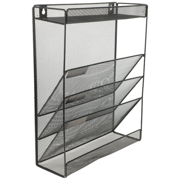 Voiceine Metal Wall Rack Mesh Wall File Holder Office Magazine Rack with Hooks
