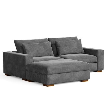 Isabella Sectional Sofa Corduroy Velvet with one Ottoman in Dark Gray Color